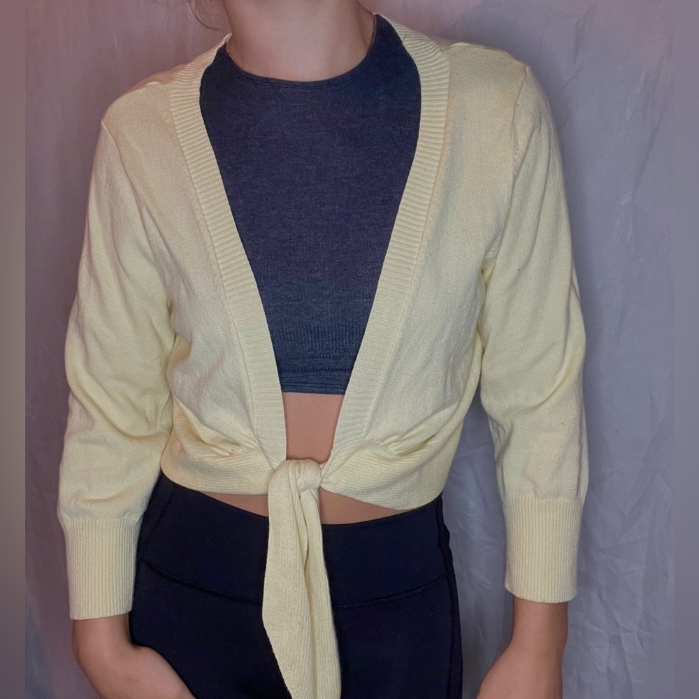 yellow tie cardigan
